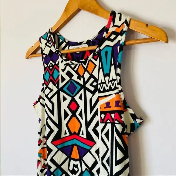 LUST N MUST Tribal Print 90s Multicolored Bodycon Sleeveless Midi Dress - Picture 3 of 7